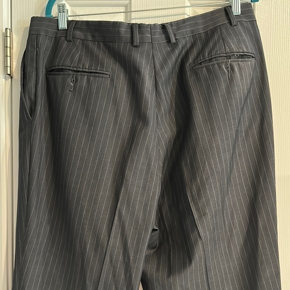 Oscar De La Renta Mens 100% Wool Pleated Pinstripe Cuffed Dress Pants 36W Grey - Picture 5 of 12